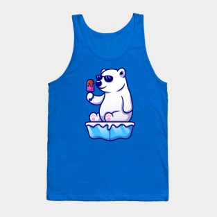 Cute Cool Polar Bear Eating Popsicle On Ice Cartoon Tank Top